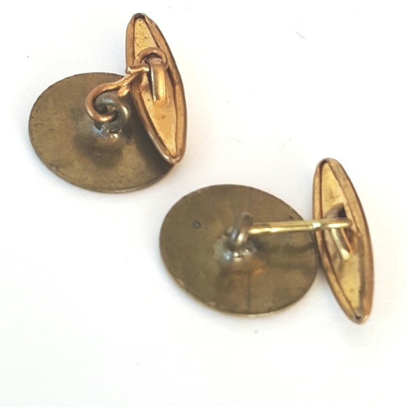Vintage Cuff Links Small 1940s Round Monogram Brass Retro Unisex - Picture 5 of 5
